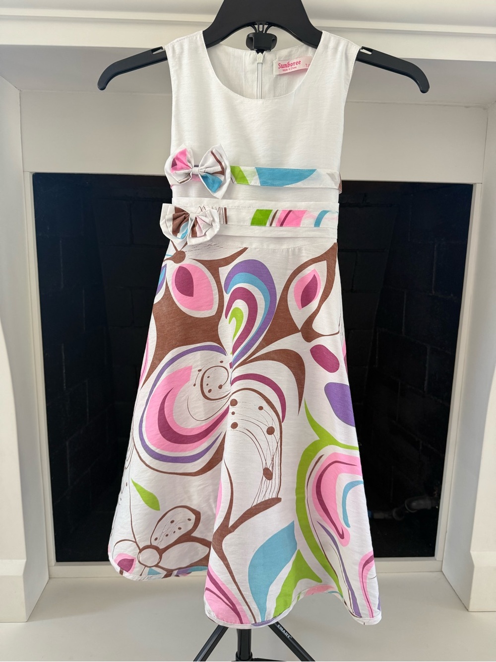 White Floral Swirl A-Line Girls' Dress